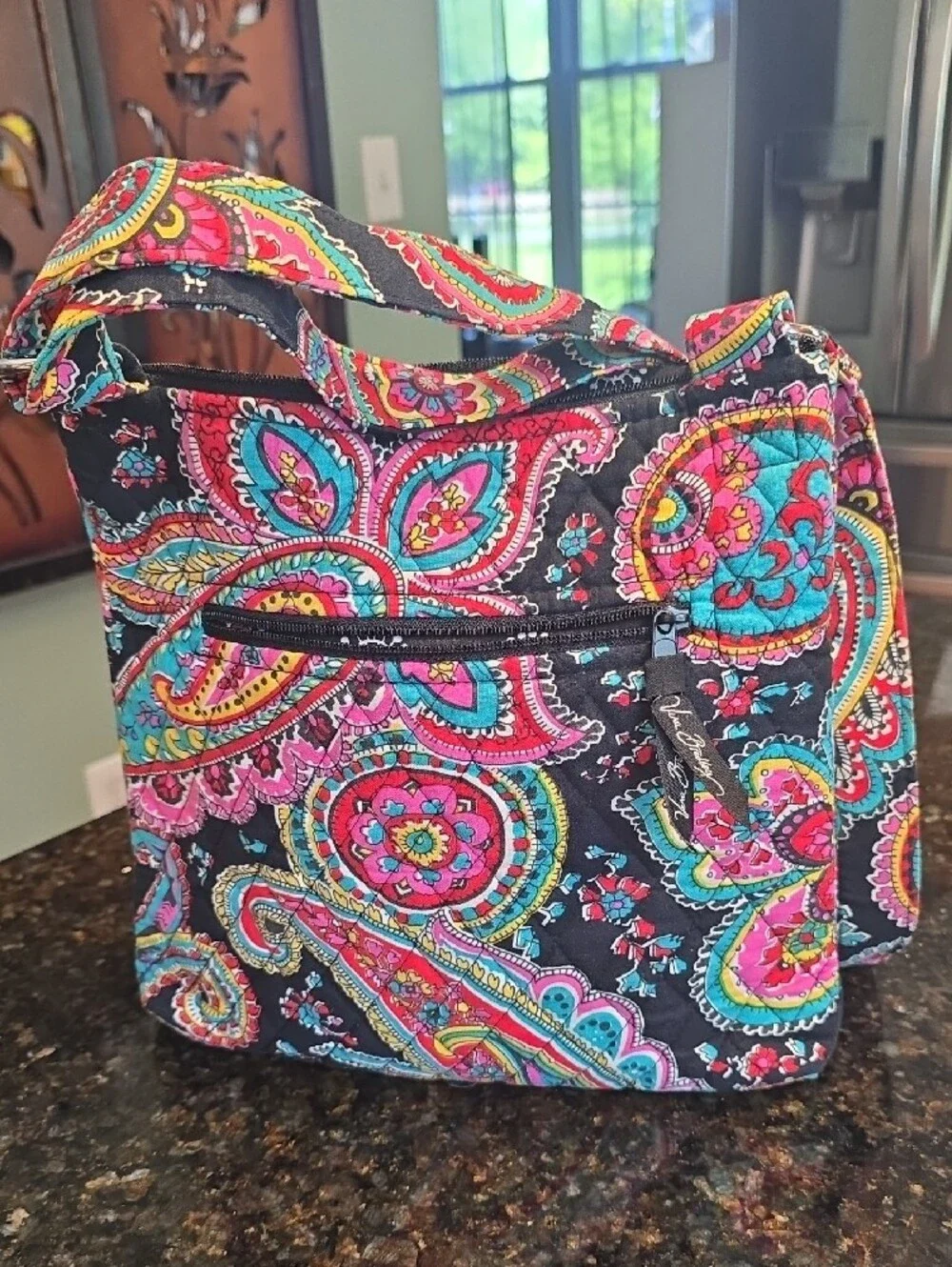 Vera Bradley Black Quilted Crossbody with Multicolor Paisley